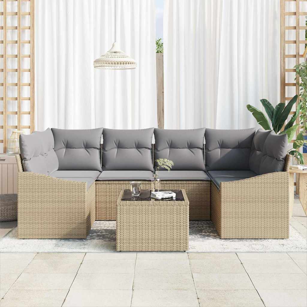 Garten-Sofa-Set mit Kissen mit Speicher 7 pcs Beige und Grau